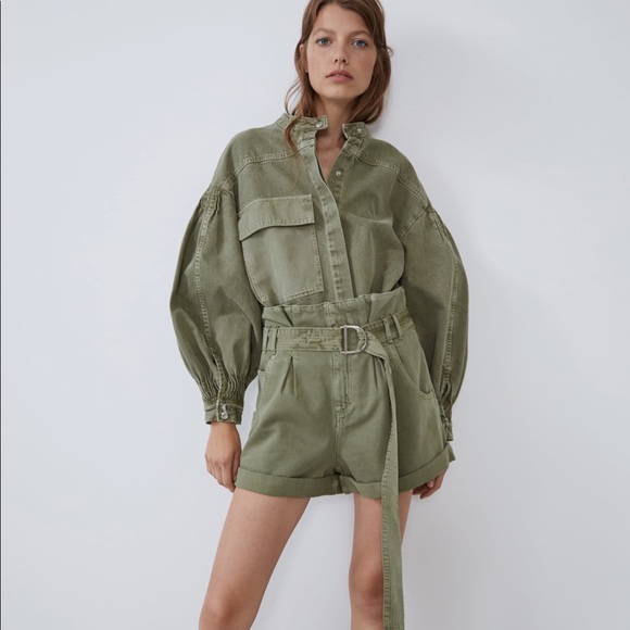 Zara Olive High Waist Paperbag Shorts - Picture 6 of 11